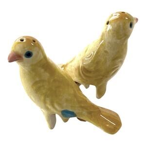 Vintage Hand Painted Yellow Canary Birds Ceramic Salt Pepper Shakers - A1097